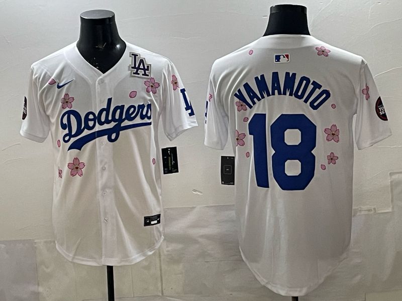 Men 2025 Los Angeles Dodgers #18 Yamamoto White Sakura Edition Nike MLB Jersey style 0011->youth mlb jersey->Youth Jersey